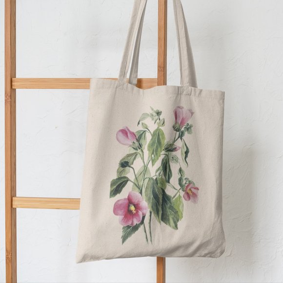 Rosepink Vintage Watercolor Floral Print Graphic Canvas Tote Bag - Picture 5 of 5